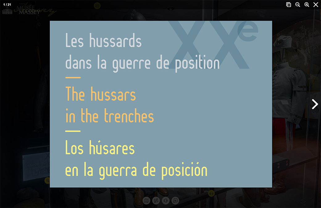 visite virtuelle exposition permanente Hussards Musée massey - point d'information trilingue